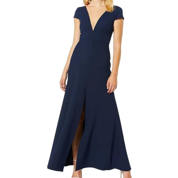 Jenny Yoo Collection Cara Cap Sleeve Plunging Bridesmaid Gown in Navy Women's 2 - Picture 1 of 7